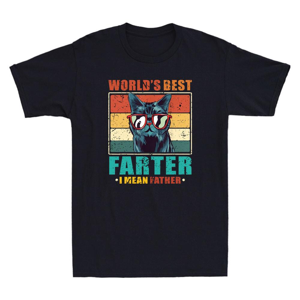 Worlds Best Farter I Mean Father Funny Cat Meme Dad Quote Vintage Men s T-Shirt XXL