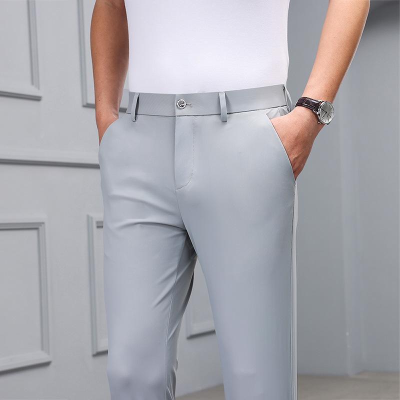 Men's High-Elastic Ice Silk Straight-Leg Fashion Trousers - Casual Business Wear