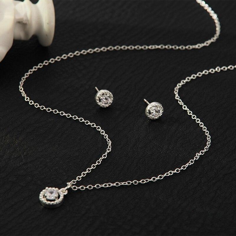 4pcs Jewelry Set Necklace Ring Earrings Female Models Light Luxury Style Brass With Zirconia Bright Silver Plated Jewelry