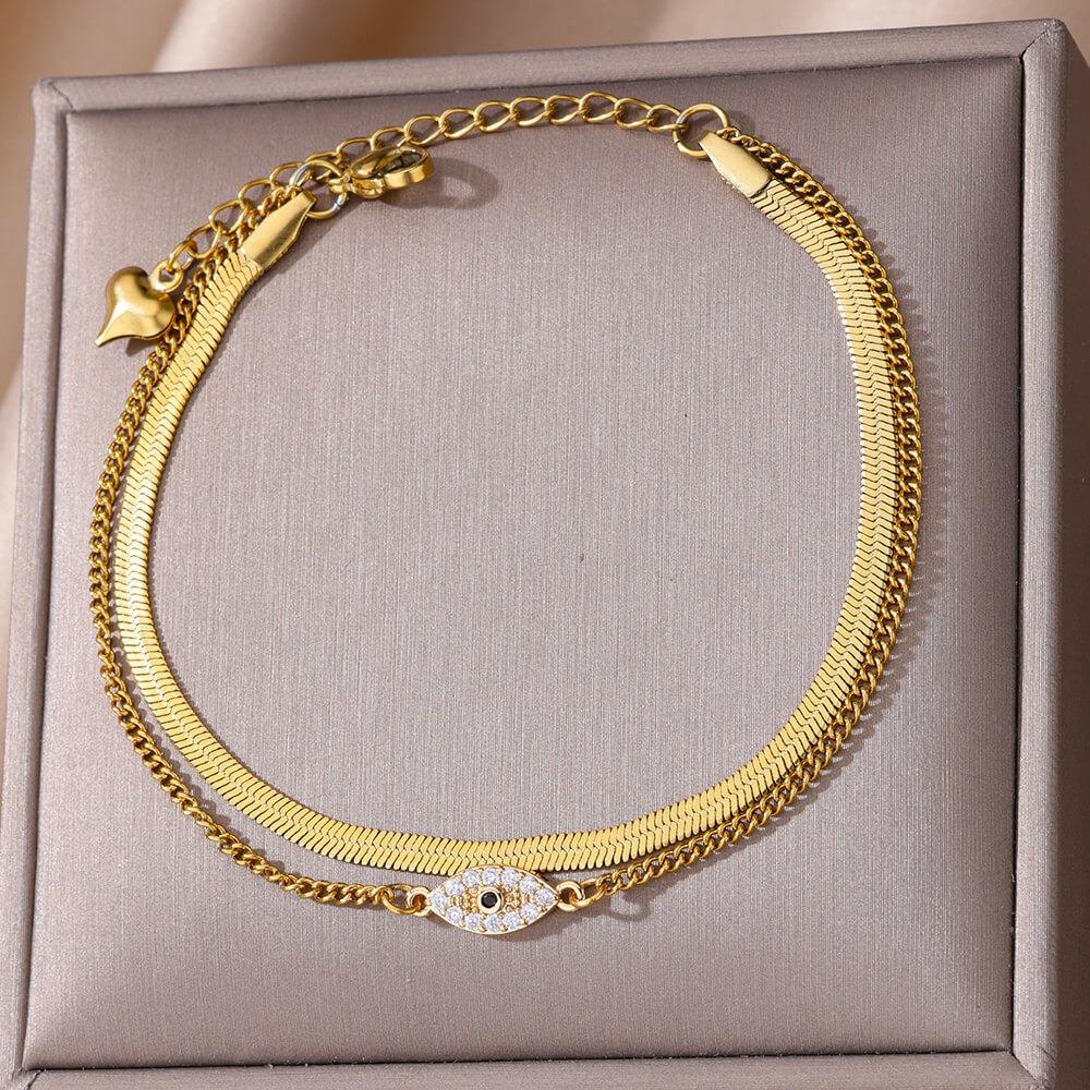 Cross Stainless Steel Cross Anklet Golden Zircon Cross Anklets Double Layered Ankle Chains  Woman