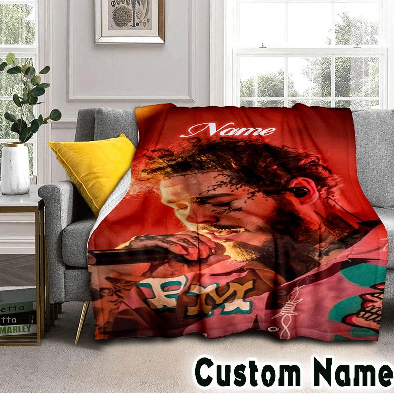 Custom Name Rap Music Malone Throws Blanket Flannel Blankets for Couch Bed Gifts for Men Women Picnic Blanket Christmas Fan Gifts