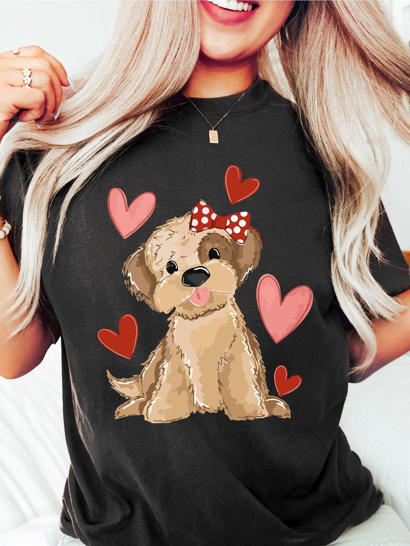 Cute Dog with Heart Graphic T-shirt XL