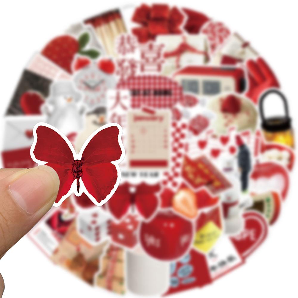 50 Red New Year Hand Account Graffiti Stickers Can Decorate Suitcase DIY Waterproof Stickers Spring Festival Hottest