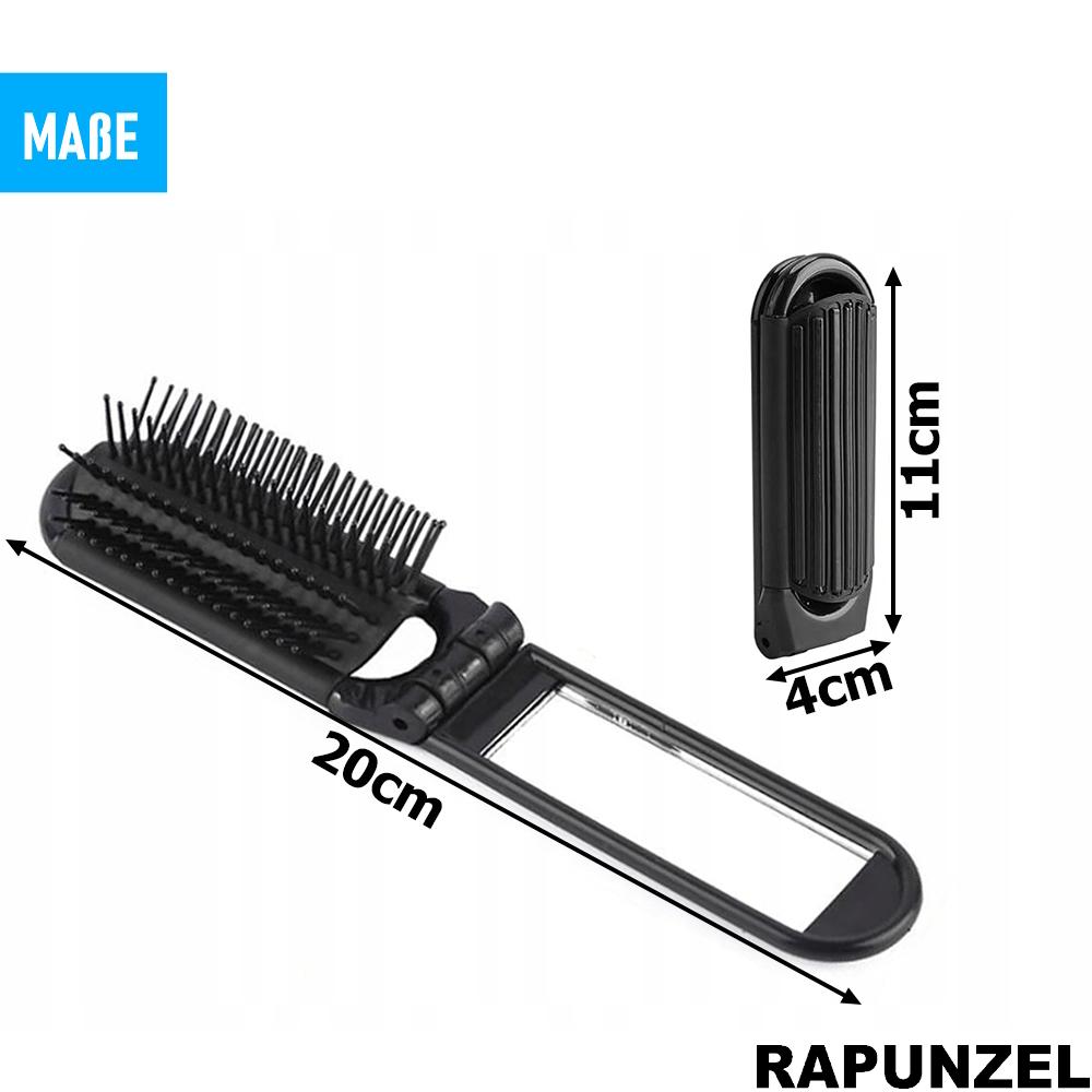 RAPUNZEL Foldable Hairbrush with Mirror Compact Pocket Size Handbag