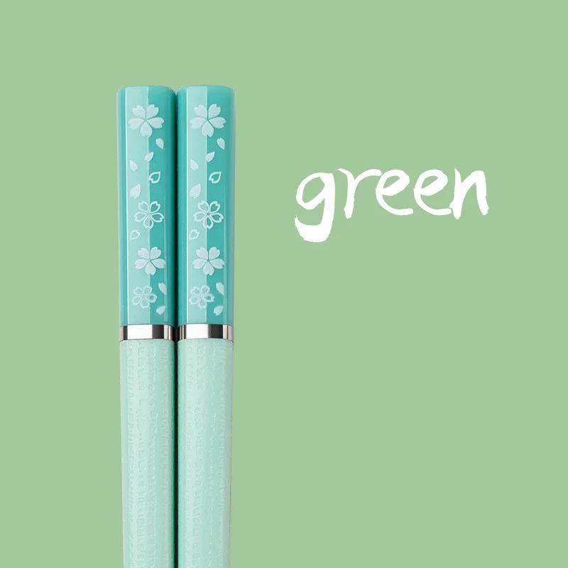 1 Pair of Household Kitchen Chinese Pink Cherry Blossoms Alloy Chopsticks Chopsticks Hot Pot Cooking Utensils Cute Chopsticks