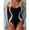 Damen Badeanzug Einteiler - Hohe Elastizität Rückenfrei Kontrast Taille Schwarz & Weiß, Schicke Überkreuzträger für Bequeme Passform, Glatte Textur