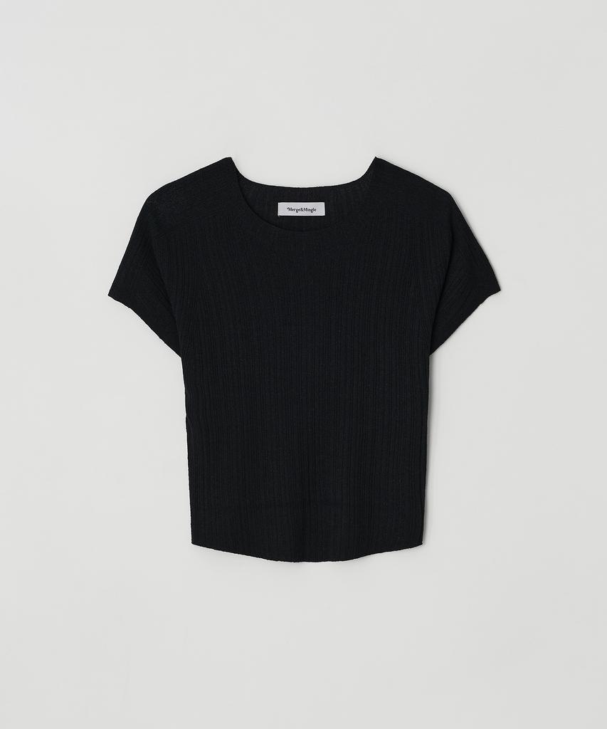 Meojiaenminggeul Arin Wholegarment Pleats Short Sleeve Knit Top (Black)