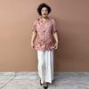 Summer Women's Floral Silk Shirt  Loose V-neck Plus-size Blouse