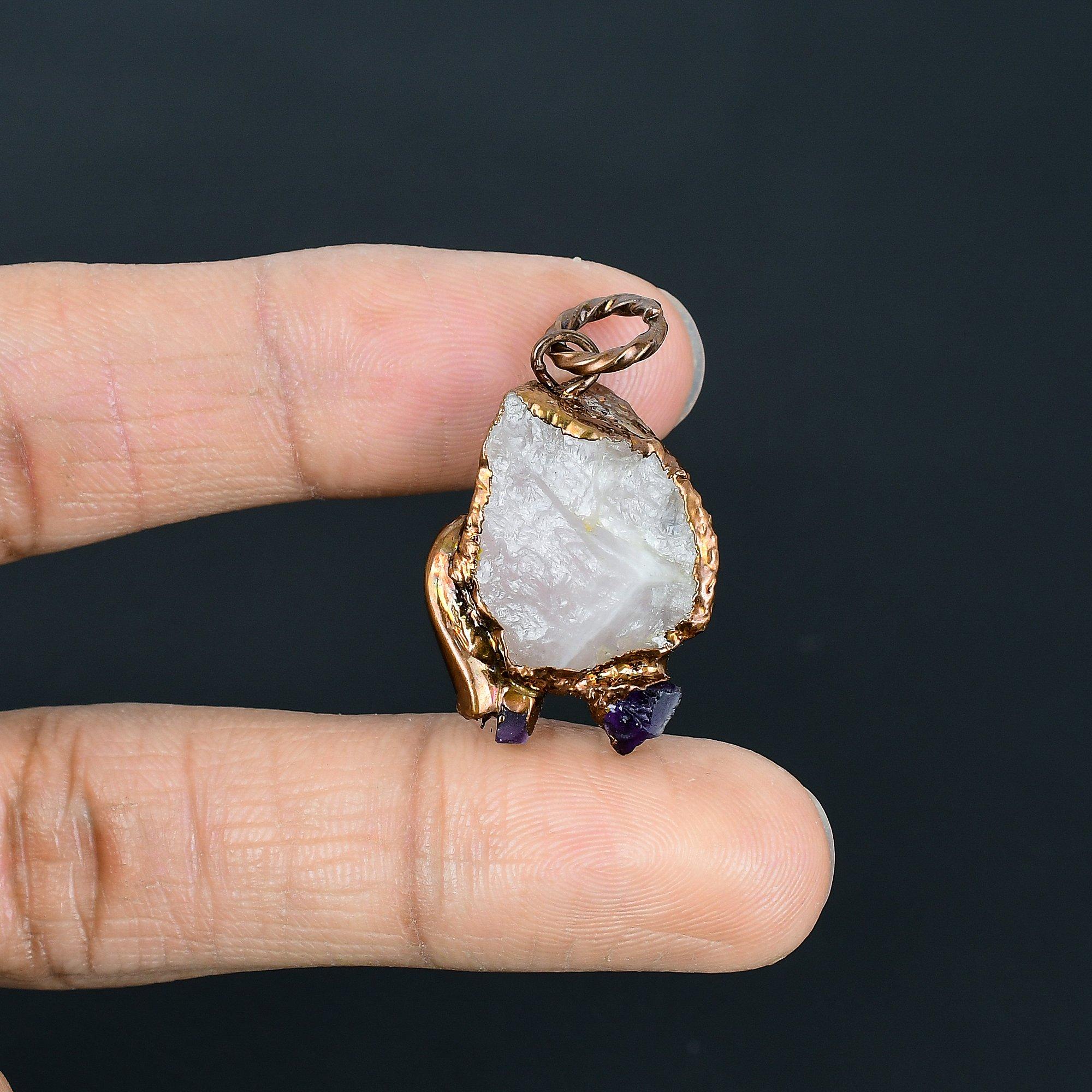 

Rose Quartz Jewelry, Copper Electroformed Pendant Handmade Gemstone Jewelry, Gifts For Wife Brand New Pendant 2.55 Inches