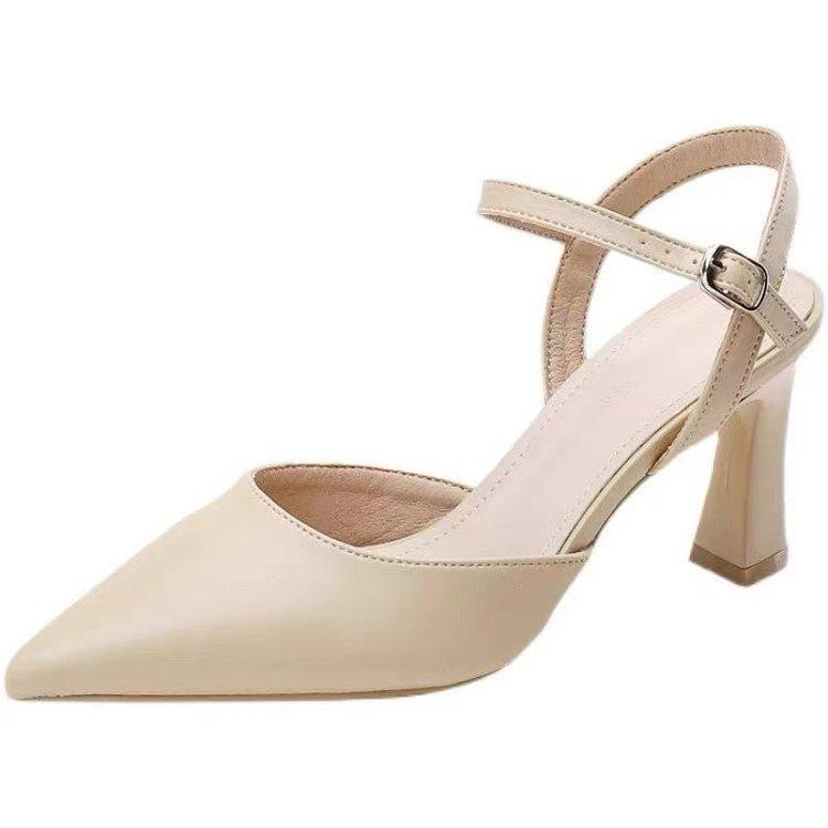 Fashion French high heels women's thick heel toe sandals 2025 summer new style rear empty single shoes