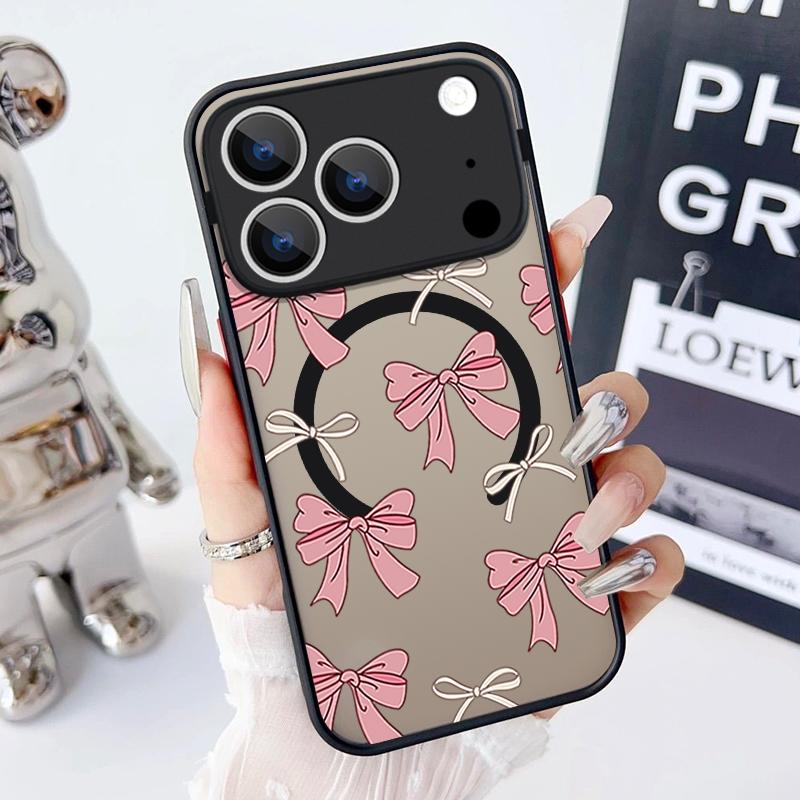 Colorful Bowknots Pattern Case For iPhone 17 Pro Max Magnetic For Magsafe Hybrid TPU+PC Matte Cover For iPhone 16 Pro Max 15 14 13 12 11 16E Air