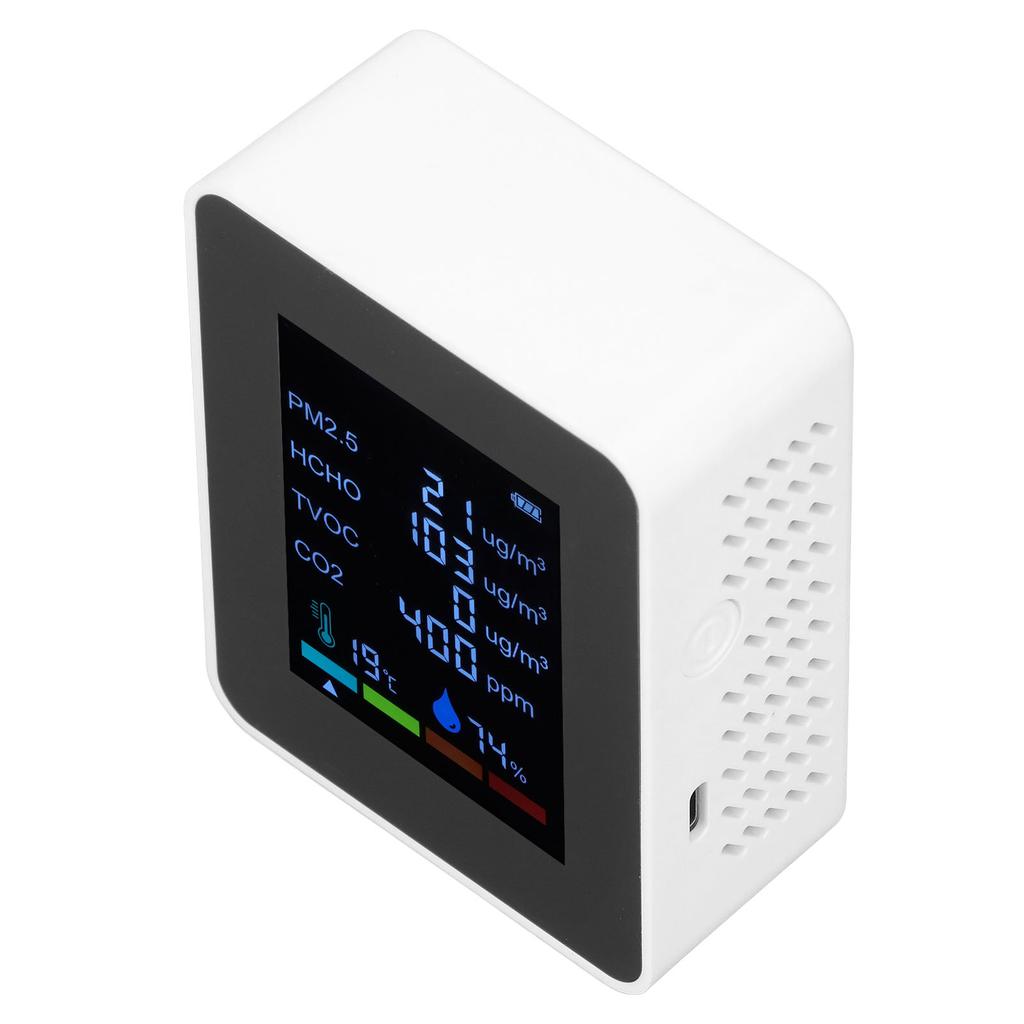 Multifunctional 6 in 1 CO2 Meter   Quality Monitor Temperature PM2.5 TVOC HCHO Detector USB Charging