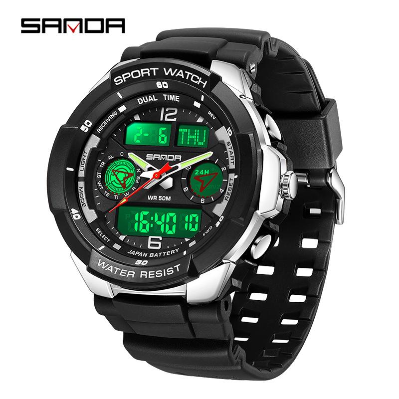 Sanda Electronic Watch: Fashionable, Versatile, Luminous, Waterproof Sports Watch for Middle School Students with Alarm Clock Function.