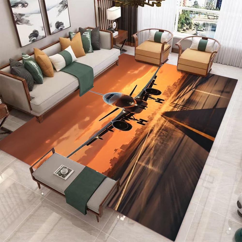 

Large Airplane Theme Carpet Living Room Area Rug Fit Light Gray Sofa Orange Cushion Black White Landscape Art Home Decor 40x60cm