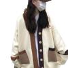 Japan and South Korea large size contrasting cardigan sweater women wear loose ins college style lazy gentle knitted jacket in autumn and winter