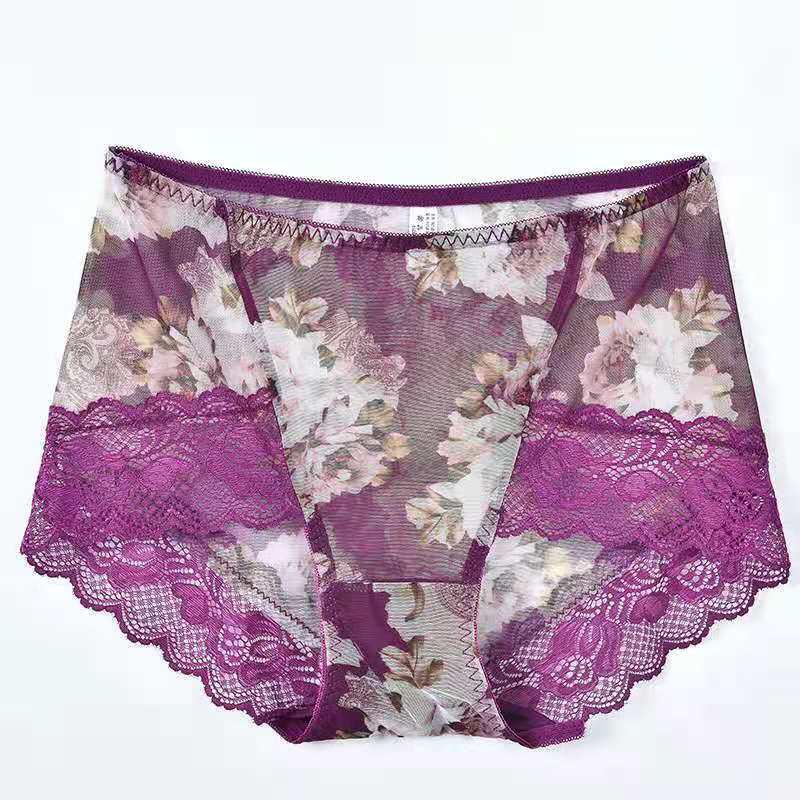 Sleek Mesh Print Plus Size Seamless Mid-High Waist Women's Panties
