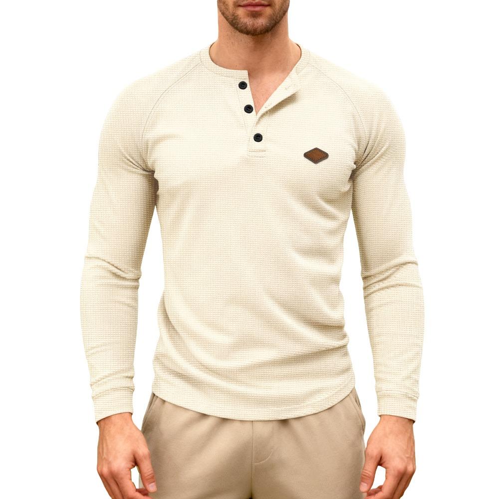 

Men s Casual Spring/Autumn Waffle-Weave Button-Front Quick-Dry Raglan Henley T-Shirt, Long Sleeve XXXL абрикосовий
