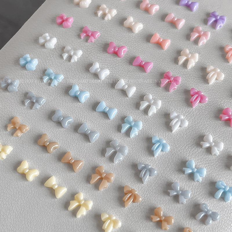 50Pcs Candy Color Bow Nail Art Parts Charms Mini Resin Ribbon Nail Rhinestones Diy Summer Nail Art Decor Accessories