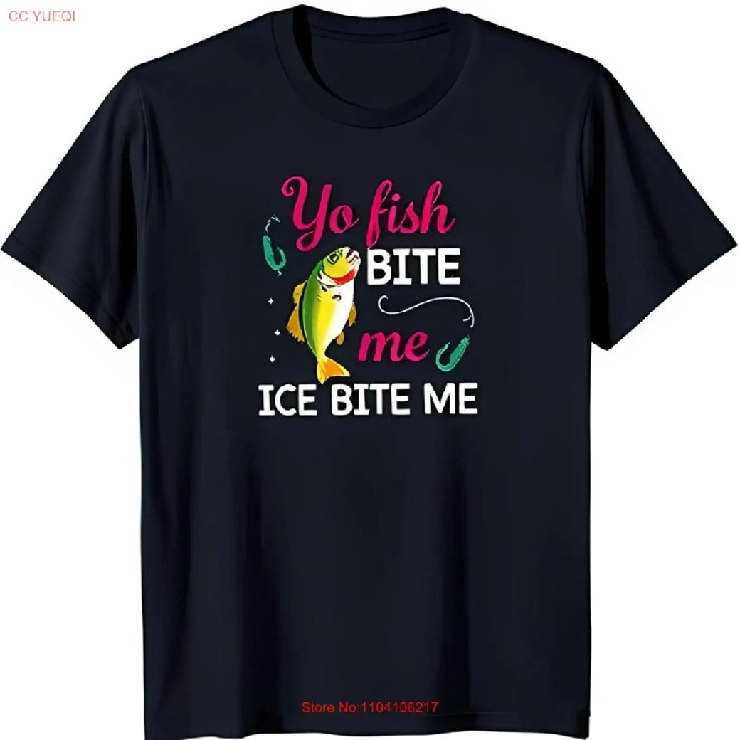 

Funny Black T-Shirt with Cartoon Fish & Hook Yo Fish Bite Me Ice Bite Me XXXXXL чорний