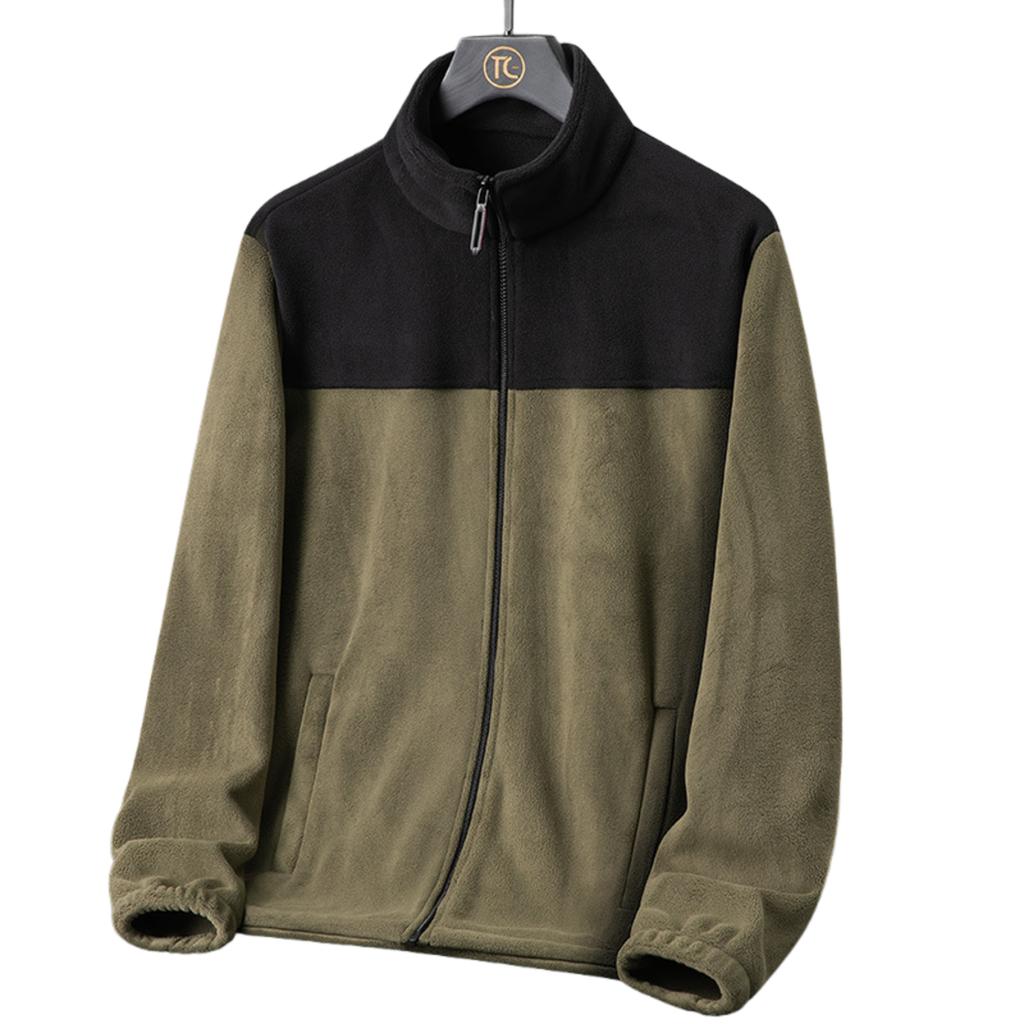 Men's Casual Sports Loose Stand Collar Warm Fleece Zipper Cardigan Top Jacket