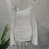 European and American spring and summer slanted shoulder long sleeved hooded dress, sexy perspective pleated dress for women
