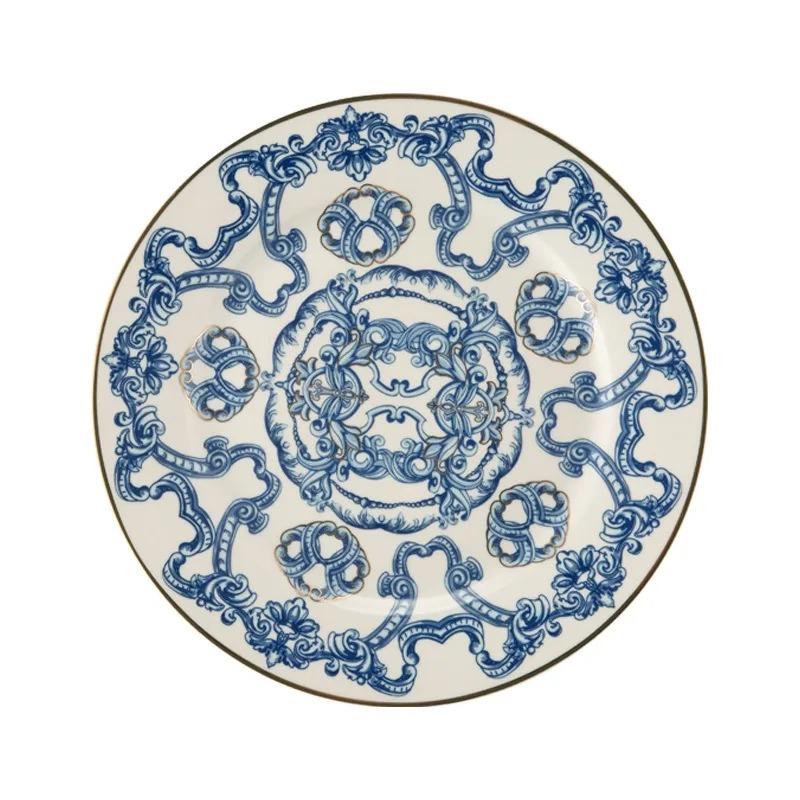 

BEPAN 1PC Blue and White Cake Plate Ceramic Plate Set Western Style Dinnerware Hotel Restaurant Dessert Fruit Tableware Home Kitchen