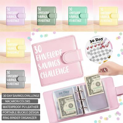 30 Envelope Savings Challenge Binder PU Leather Budget Book for Savings Challenge Waterproof Reusable