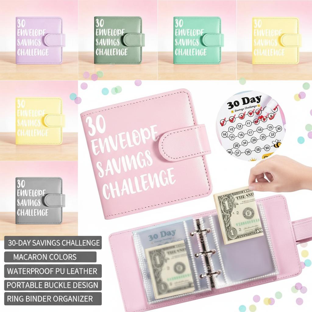 30 Envelope Savings Challenge Binder PU Leather Budget Book for Savings Challenge Waterproof Reusable