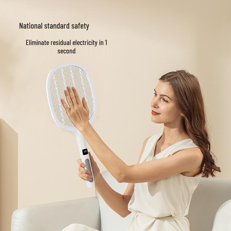 Rechargeable Electric Mosquito Swatter with Purple Light Attractant and Display Screen Stand, Indoor Use