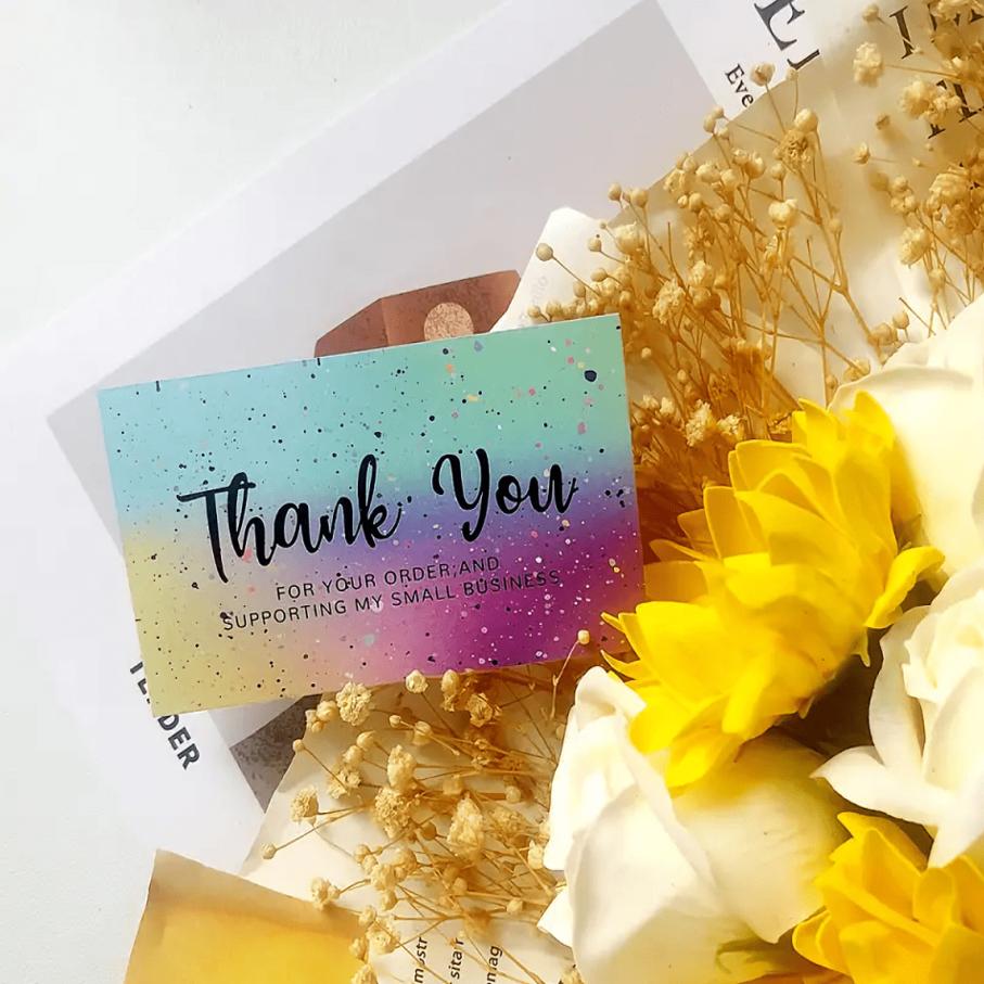 50pcs Thank You Cards, for Online Retailers Small Business Owners, Commercial Decoration Stickers Label Cards Gift Packaging Gif
