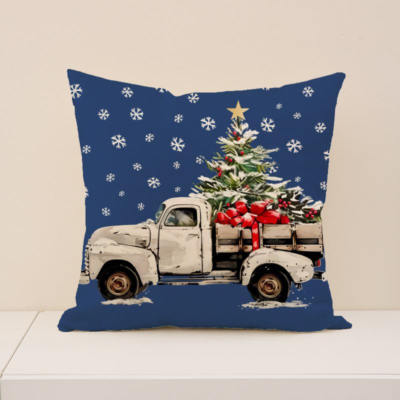 

New Christmas Pillow Cover Linen Print Stain-resistant Breathable Sofa Cushion Home Versatile Seat Cushion 45X45cm (pillowcase only)