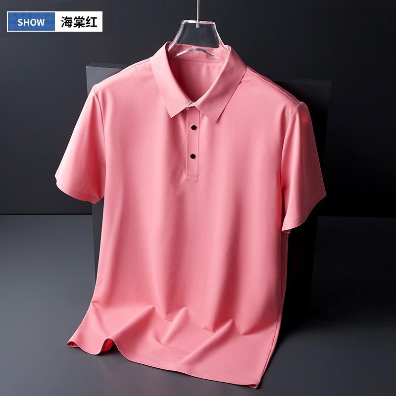 Men Seamless Solid Color Light Business Breathable Short Sleeve Polo Shirt