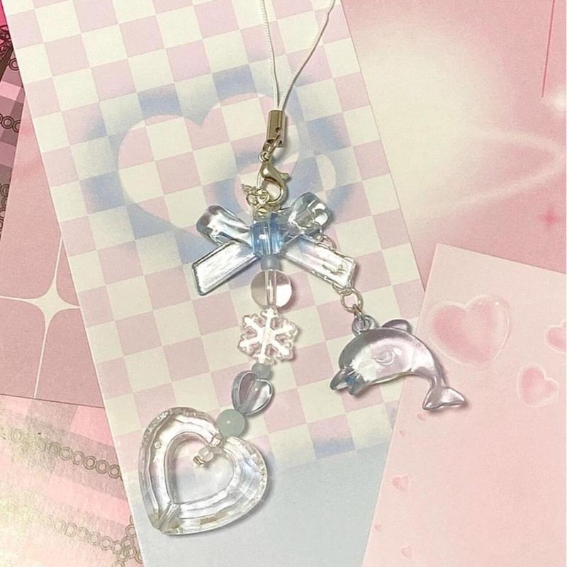 Heart Bowknot Dolphin Pendant Phone Charm Hangings Rope Sweet Phone Chain Strap Bag Decoration Keychain Accessory