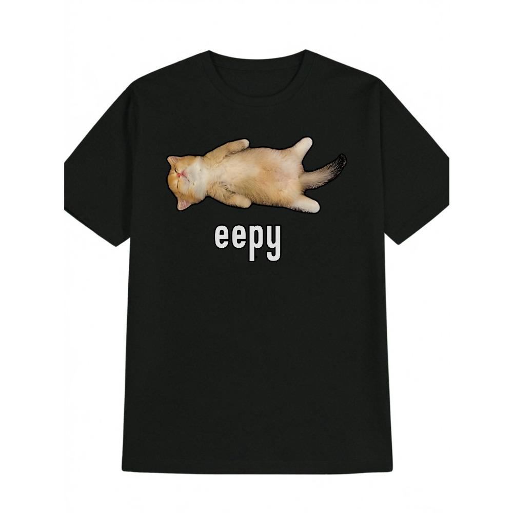 

European sizes A Meme Print T-Shirt Featuring a Sleeping Kitten, a Humorous Casual Style Round-Neck Top for Men, a Gift for Men, Men S Fitness T-Shirt 4XL чорний