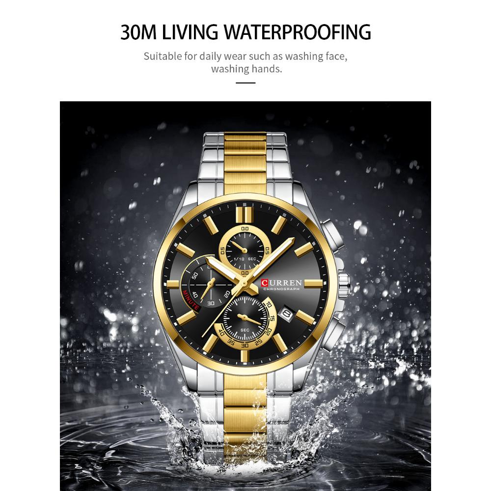 CURREN NEW Quartz Watches for Men Casual Style Multifunction Stainless Steel Band Wristwatch with Auto Date Waterproof Luminous