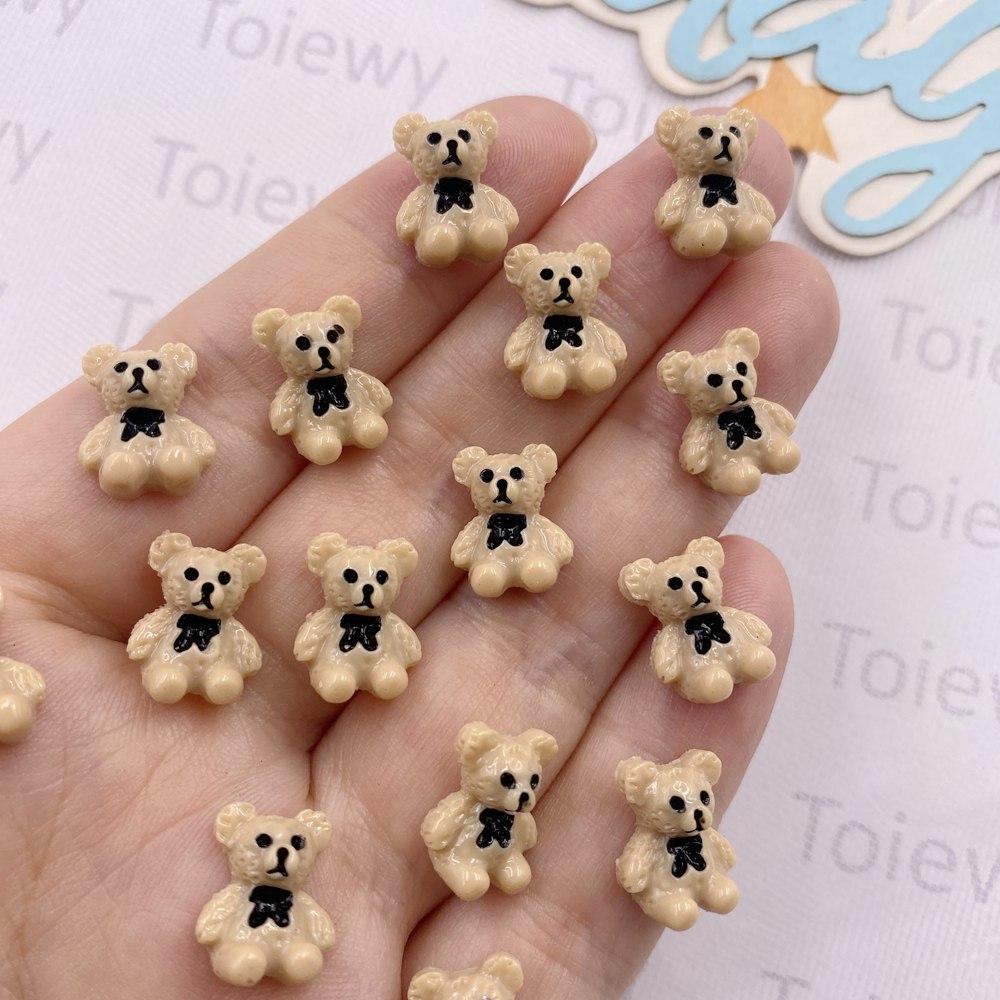 60Pcs Resin Kawaii Colorful Bowknot Bear Nail Art Charms Flat Back Rhinestone Figurines DIY Jewelry Accessories Scrapbook Crafts