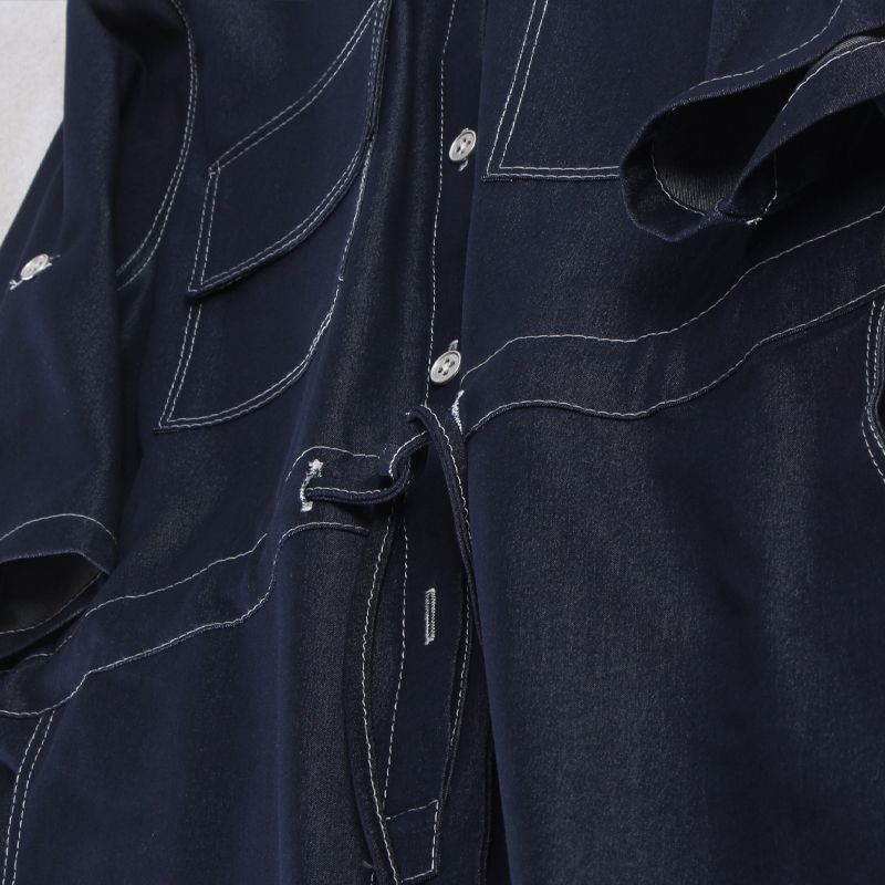 Island Country Chu Order! Easy-Care Washed Cotton Denim Blue Windbreaker Skirt Women's Fall and Winter New Technology Dress