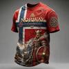Heren ronde hals T-shirt met korte mouwen, Noorse Viking Krijger, T-shirt met print van Noorse vlag en drakenschip
