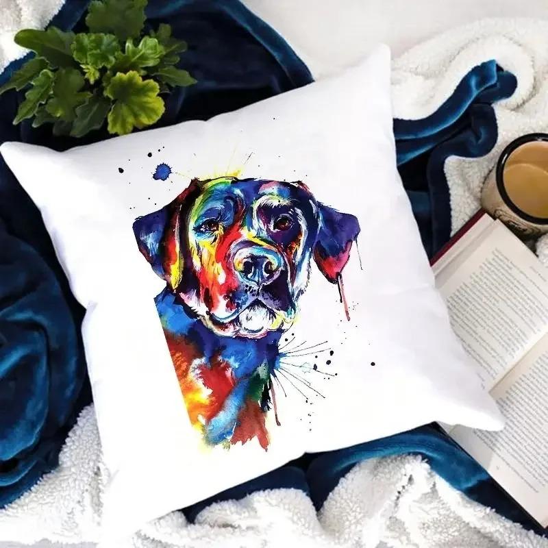 Dog Paw Print Watercolor Dog Pattern Pillow Cover Suitable for Home Hotel Car Cushion Cover Decorative Sofa Chair Pillow Cover