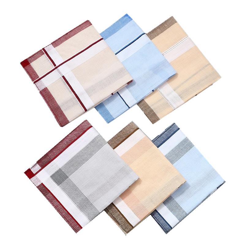 3Pcs 40x40cm Vintage Plaid Striped Woven Polyester Cotton Men Handkerchiefs Sweat Wiping Square Towels Soft Absorbing