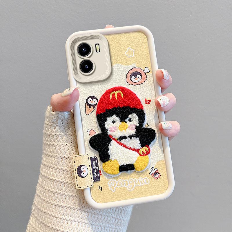 KEYSION Cartoon Cute Plush Embroidery Case for VIVO Y15S Y15A with Lanyard Soft Silicone Shockproof Phone Cover for VIVO Y16 Y01