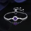 Adjustable Sunflower Bracelet Women With Cubic Zirconia 2ct Simulated Floral Design Copper Plated Jewelry