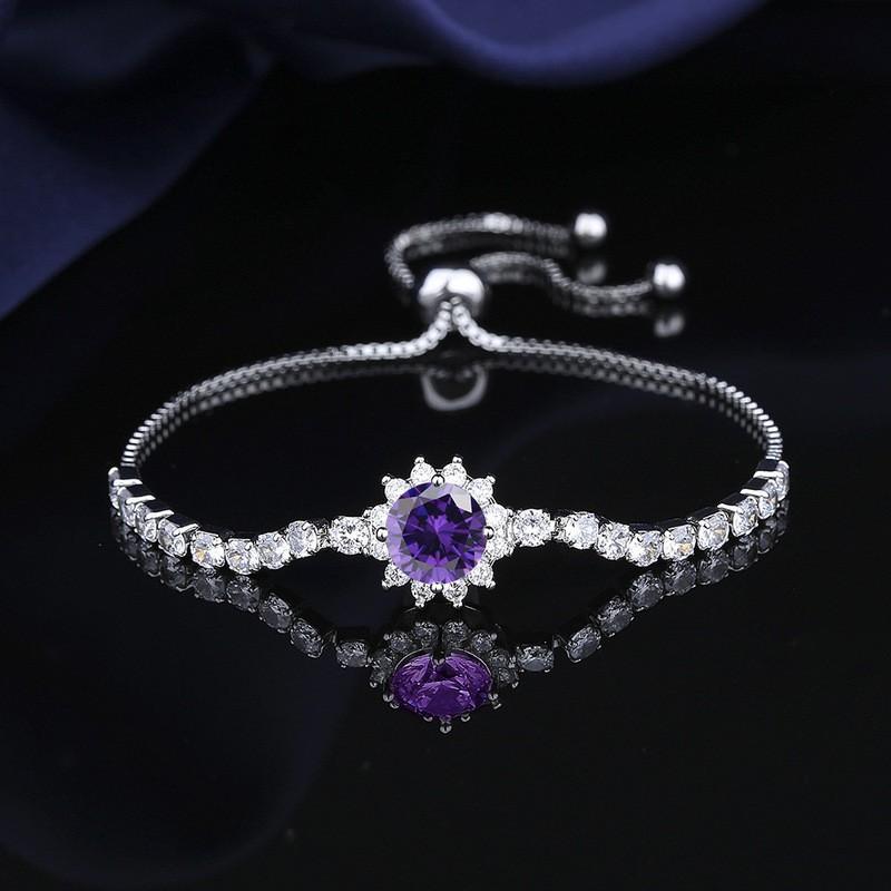 Adjustable Sunflower Bracelet Women With Cubic Zirconia 2ct Simulated Floral Design Copper Plated Jewelry