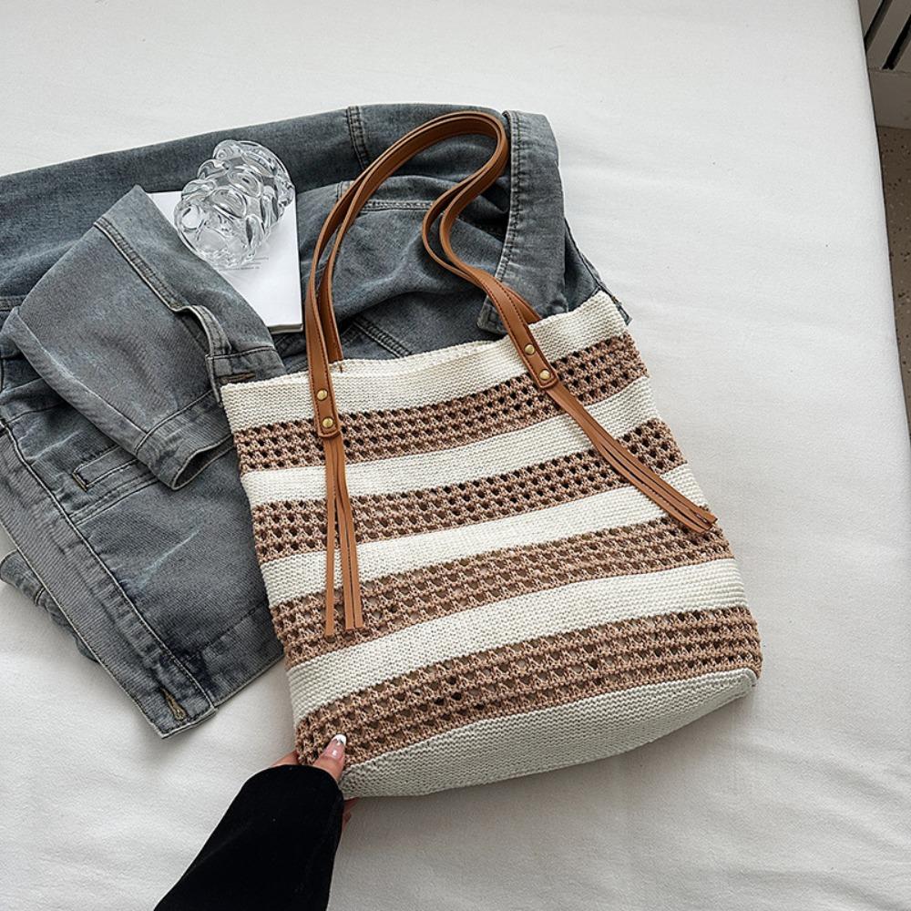 Модная плетеная сумка-тоут с镂шками, большая вместимость, летняя пляжная соломенная сумка, лето хаки