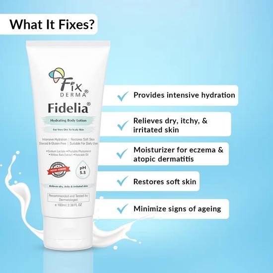 Fixderma Fidelia Hydrating Body Lotion | Feuchtigkeitscreme für Gesicht & Körper | Körperlotion für Frauen & Männer Hydrating Lotion - 100 ml (Packung mit 1)