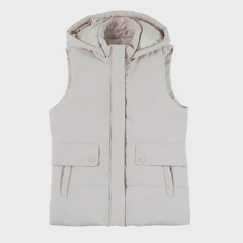 Dámská teplá vesta z jehněčí kůže a sametu s kapucí - Odnímatelná, silná bunda z prachového peří a bavlny na podzim a zimu, ideální pro matky středního věku