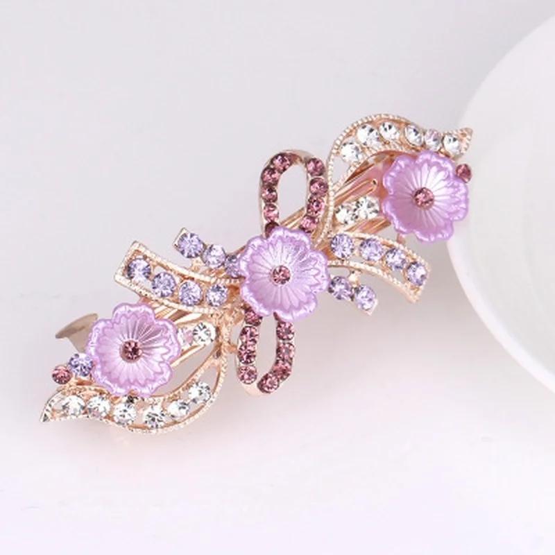 Womens Colorful Flowers Gentle Pearl Flower Hairpin Hair Accessories Womens Fashion Rhinestone Hairpin Headdress Gift