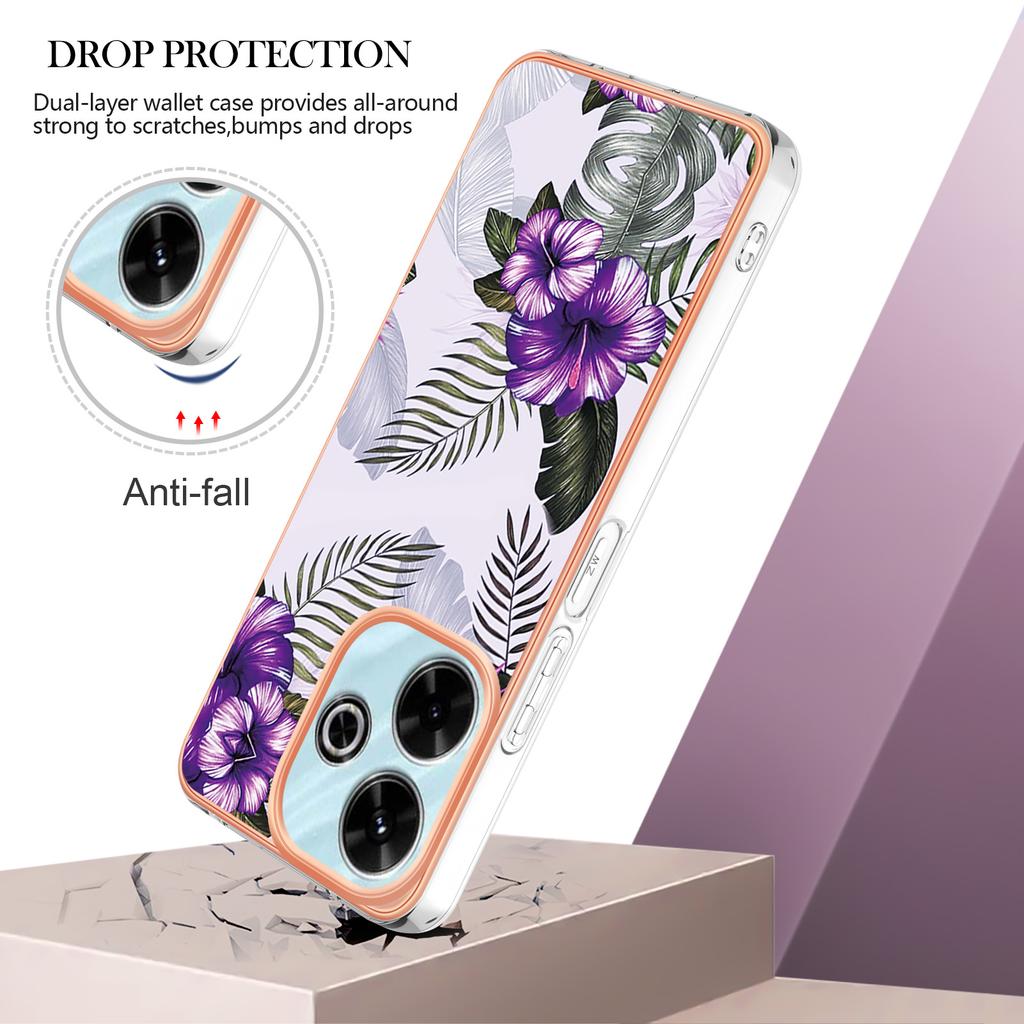 For Xiaomi Redmi 13 4G Case with IMD Marble Flower Pattern TPU Mobile Back Cover