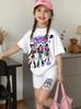 Kawaii Anime Print Kinder Sportanzug Glücksbuchstaben Design Kurzarm T-Shirt und Shorts 2-teiliges Set Mädchen Freizeit Sommerkleidung