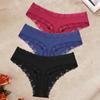 FINETOO 3Pcs/Set Women's Cotton Lace Thongs Underwear Seamless Low Waist Ribbed Breathable Panties Female Soft Comfortable Sexy Lingerie